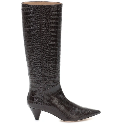 Shop Joseph Croc-effect Leather Knee-high Boots In Brown