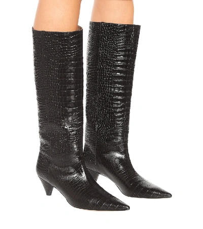 Shop Joseph Croc-effect Leather Knee-high Boots In Brown