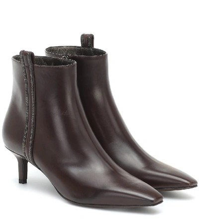Shop Brunello Cucinelli Leather Ankle Boots In Brown