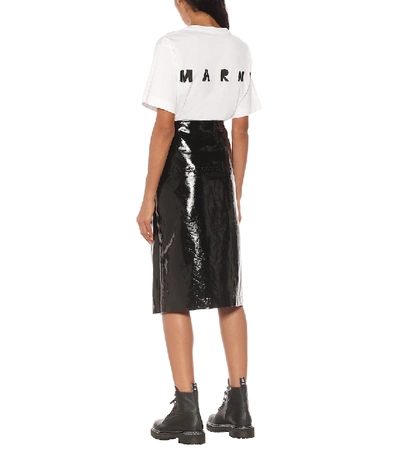 Shop Marni Patent Faux Leather Midi Skirt In Black