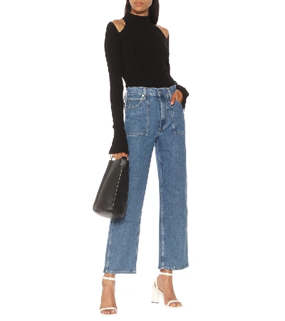 Shop Helmut Lang Factory High-rise Straight Leg Jeans In Blue