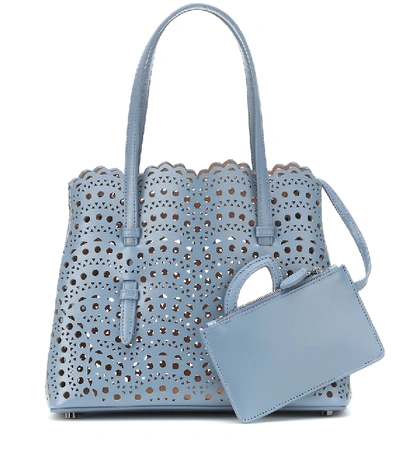 Shop Alaïa Mina 25 Leather Tote Bag In Blue