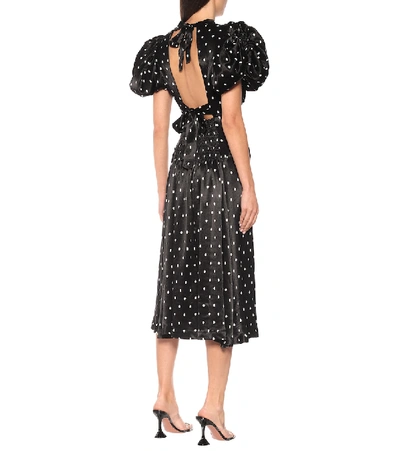 Shop Rotate Birger Christensen Dawn Polka-dot Satin Midi Dress In Black