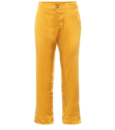 Shop Asceno Antibes Silk High-rise Straight Pants In Yellow