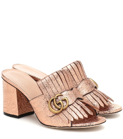 Shop Gucci Marmont Leather Sandals In Metallic