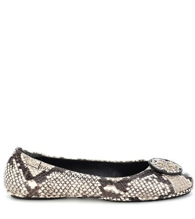 Shop Tory Burch Minnie Leather Ballet Flats In Brown