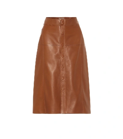 Shop Saint Laurent Leather Midi Skirt In Brown
