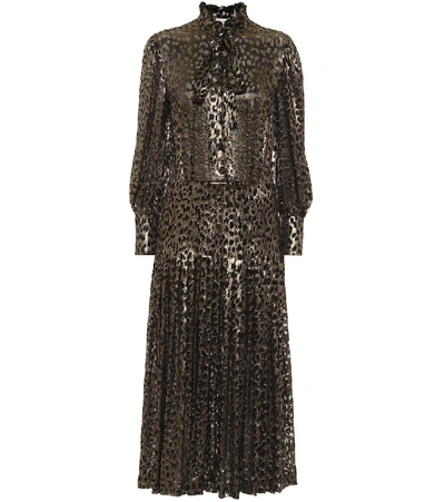 Shop Saint Laurent Silk-blend Lamé Jacquard Midi Dress In Gold