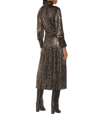 Shop Saint Laurent Silk-blend Lamé Jacquard Midi Dress In Gold