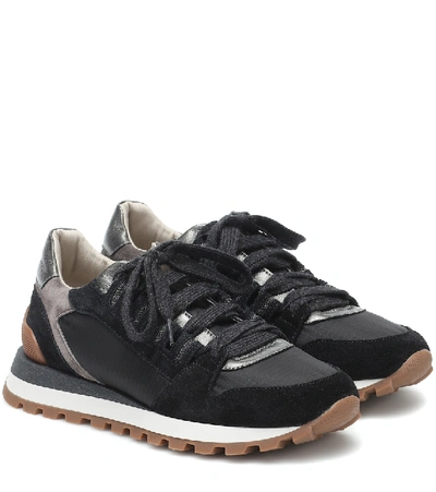 Shop Brunello Cucinelli Leather-trimmed Sneakers In Black