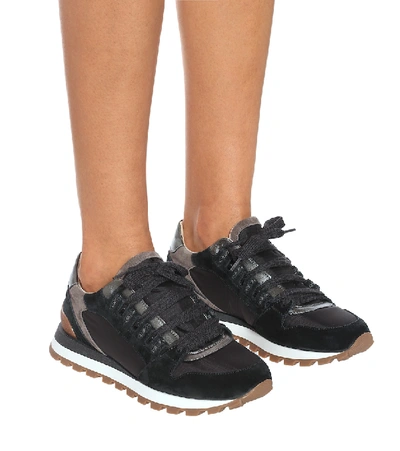 Shop Brunello Cucinelli Leather-trimmed Sneakers In Black