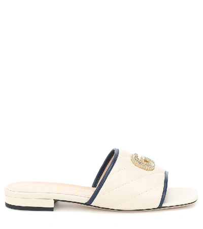 Shop Gucci Double G Quilted Leather Sandals In White