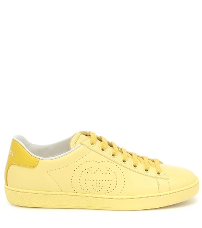 Shop Gucci New Ace Leather Sneakers In Yellow