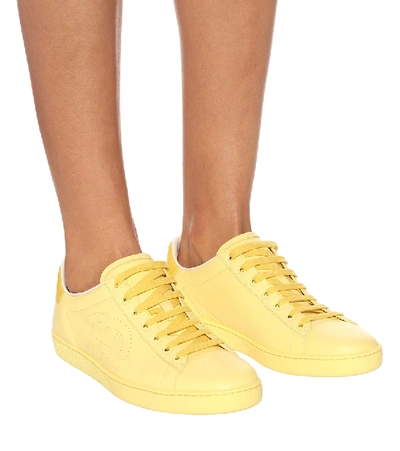 Shop Gucci New Ace Leather Sneakers In Yellow