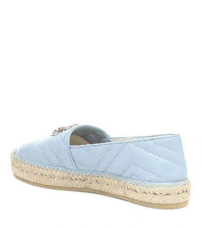 Shop Gucci Double G Leather Espadrilles In Blue