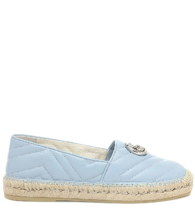 Shop Gucci Double G Leather Espadrilles In Blue