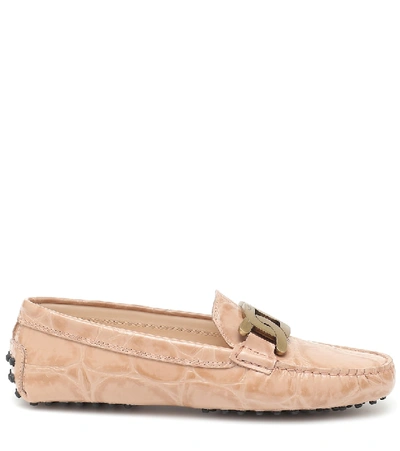 Shop Tod's Kate Leather Loafers In Beige