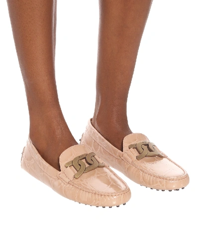 Shop Tod's Kate Leather Loafers In Beige