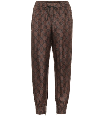 Gg Supreme Print Silk Twill Sweatpants In Brown