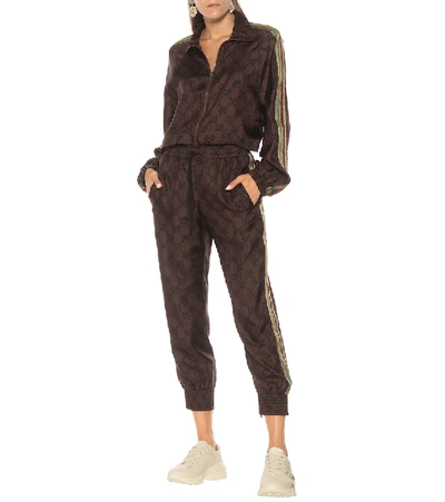 Gucci Gg Supreme Print Silk Twill Sweatpants In Brown | ModeSens