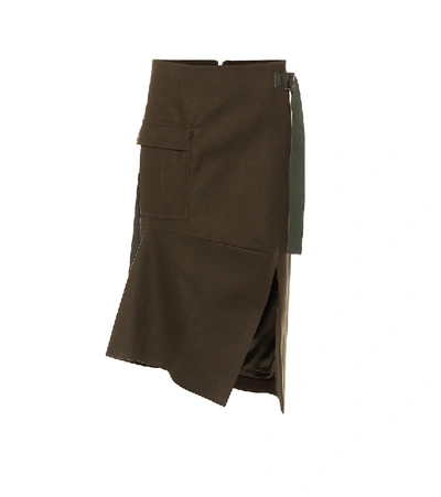 Shop Sacai Wool Twill Midi Skirt In Green