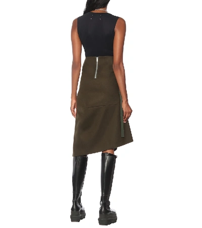 Shop Sacai Wool Twill Midi Skirt In Green