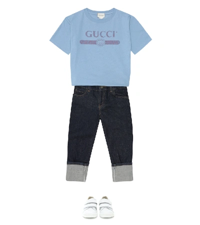 Shop Gucci Logo Cotton T-shirt In Blue