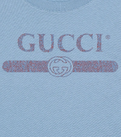 Shop Gucci Logo Cotton T-shirt In Blue