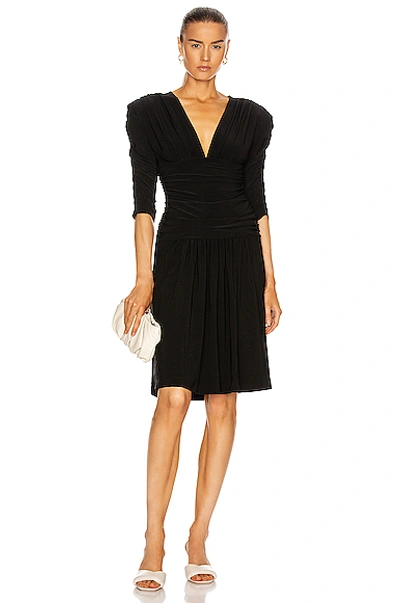 Shop Norma Kamali Shirred Sleeve V Neck Shirred Waist Dress In Black