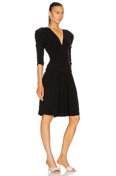 Shop Norma Kamali Shirred Sleeve V Neck Shirred Waist Dress In Black