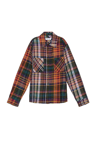 Shop Off-white Stencil Flannel Check Shirt In Orange & Black