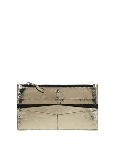 Shop Alexander Mcqueen Crackled Laminated Leather Card Holder In Gold
