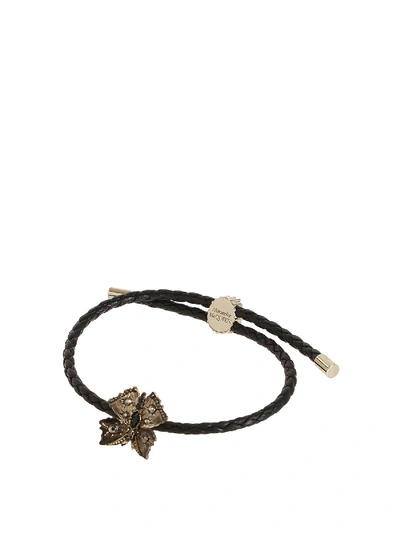 Shop Alexander Mcqueen Butterfly Leather Bracelet In Black