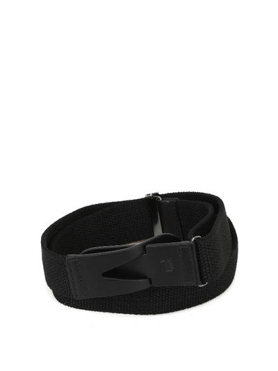 Shop Tod's Greca Black Canvas And Leather Belt