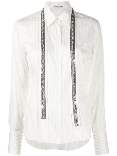 Shop Ermanno Scervino Striped Studded Panel Silk Shirt In White