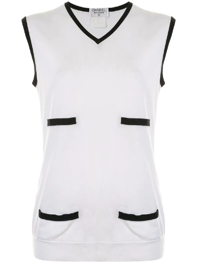 Pre-owned Chanel 1996 V-neck Tank Top In White