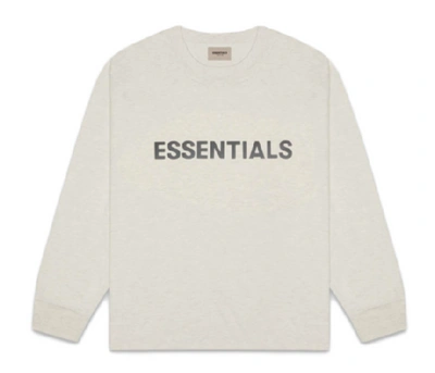Pre-owned Fear Of God Essentials 3d Silicon Applique Boxy Long Sleeve T-shirt Oatmeal Heather In Oatmeal/oatmeal Heather/light Heather Oatmeal