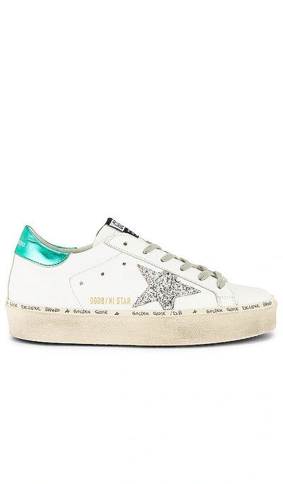 Shop Golden Goose Hi Star Sneaker In White, Silver & Aquamarine