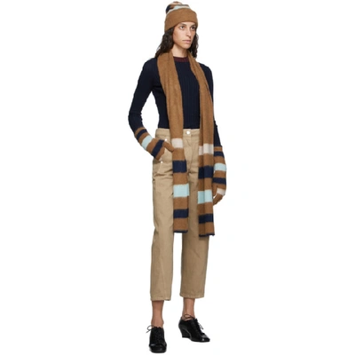 Shop Lanvin Brown Striped Scarf In S8 Wood