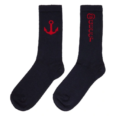 Shop Gucci Navy Anchor Socks In 4274 Sapred