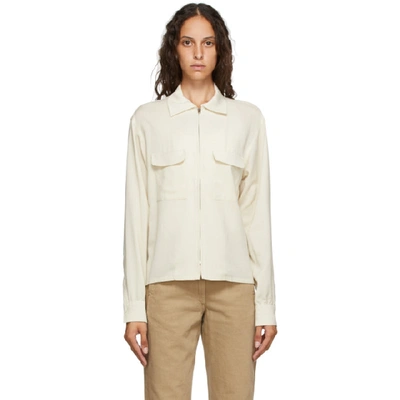 Shop Lemaire Off-white Zipped Shirt In 222 Almond