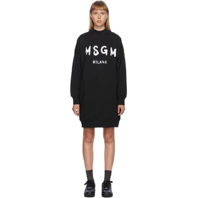 Shop Msgm Black Artist Logo Sweater Dress In 99 Black