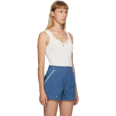 Shop Chloé Chloe Off-white Lace Ribbed Tank Top In 103 Milk