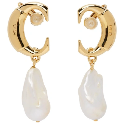 Shop Chloé Gold Darcey Pearl Drop Earrings In 105 Pearl