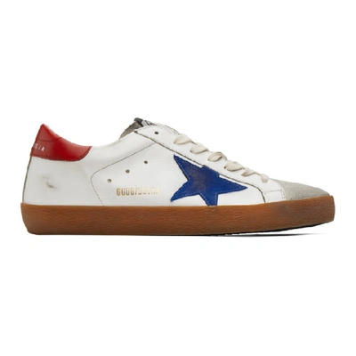 Shop Golden Goose White & Blue Superstar Sneakers In 80322 White