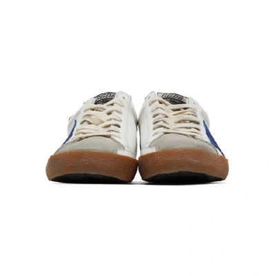 Shop Golden Goose White & Blue Superstar Sneakers In 80322 White