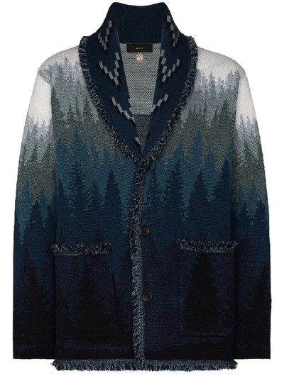 Shop Alanui Intarsia-knit Cashmere Cardigan In Blue