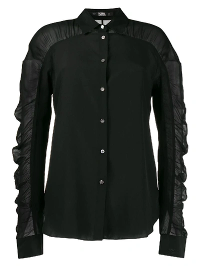 Shop Karl Lagerfeld Sheer Sleeve Silk Blouse In Black