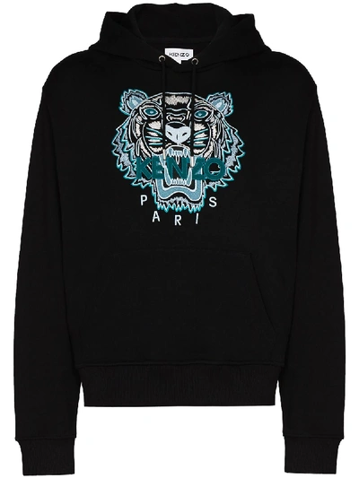 Shop Kenzo Tiger Logo-embroidered Hoodie In Black