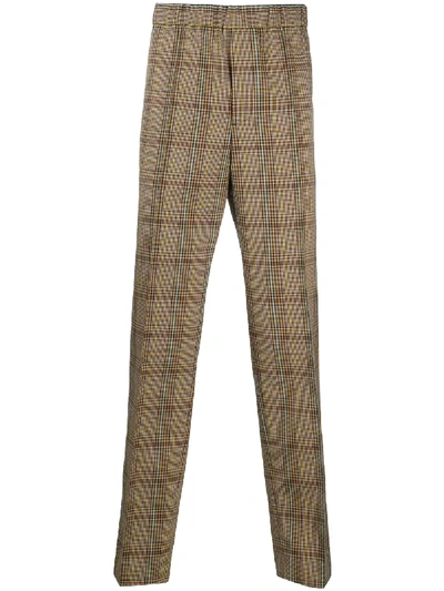 Shop Helmut Lang Plaid Straight-leg Trousers In Brown